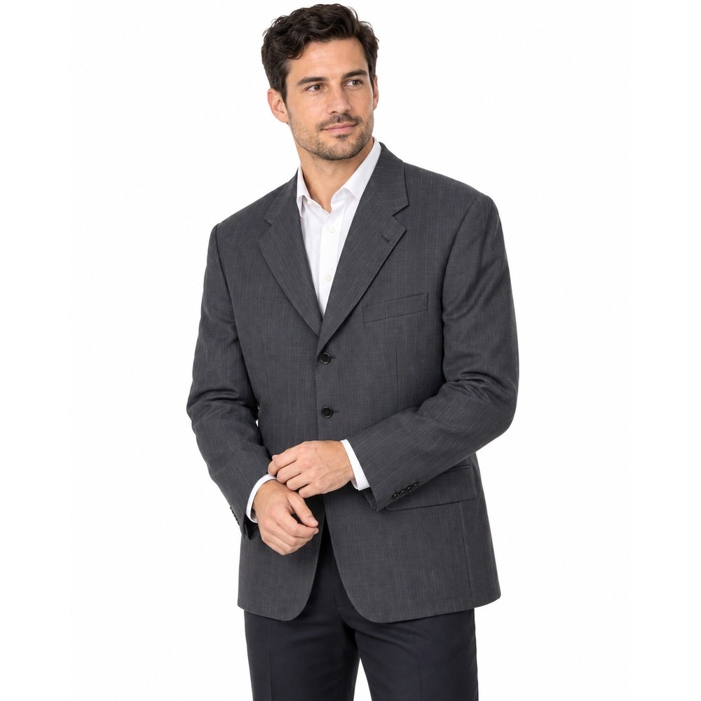 Pierre Cardin Mens 39R Worsted Wool Blazer Charcoal Micro Pattern Sport Coat